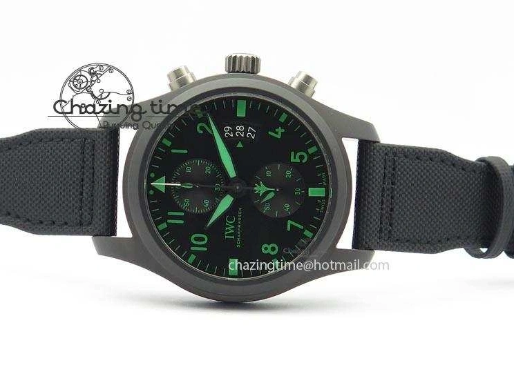 MIROTIME 0414 Pilot Chrono IW388003 Real Ceramic V6F Best Edition Green Markers On Black Nylon Strap A Effortless 7283